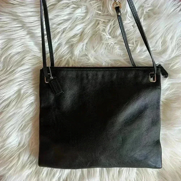 Coach Black Leather Crossbody Bag, Adjustable Strap, Zipper Pebbled Leather - Picture 12 of 13
